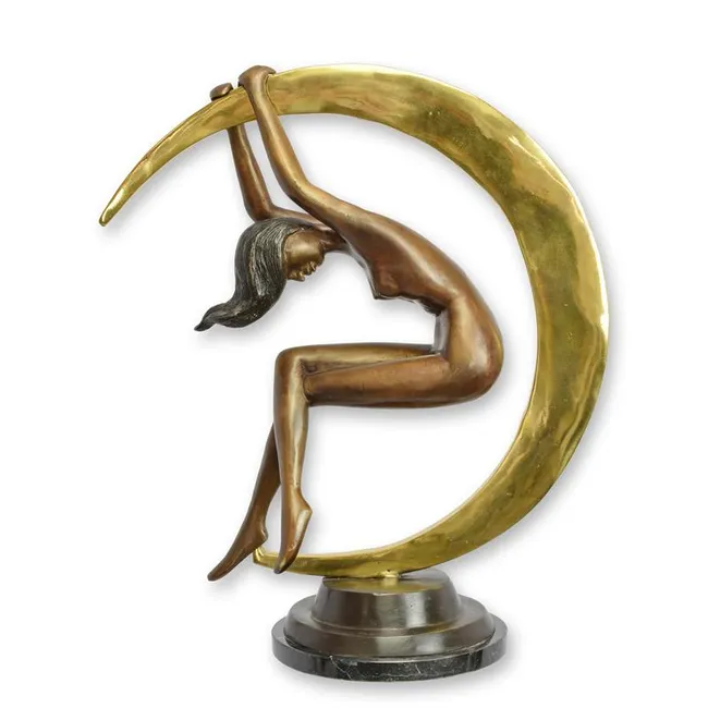Bronzeskulptur weiblicher Akt mit Mondsichel – Variante A