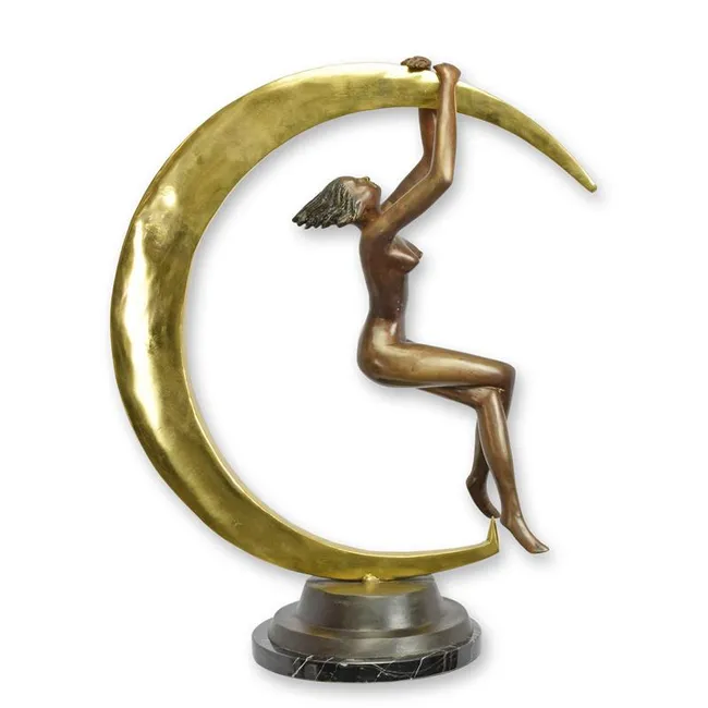 Bronzeskulptur weiblicher Akt mit Mondsichel – Variante C