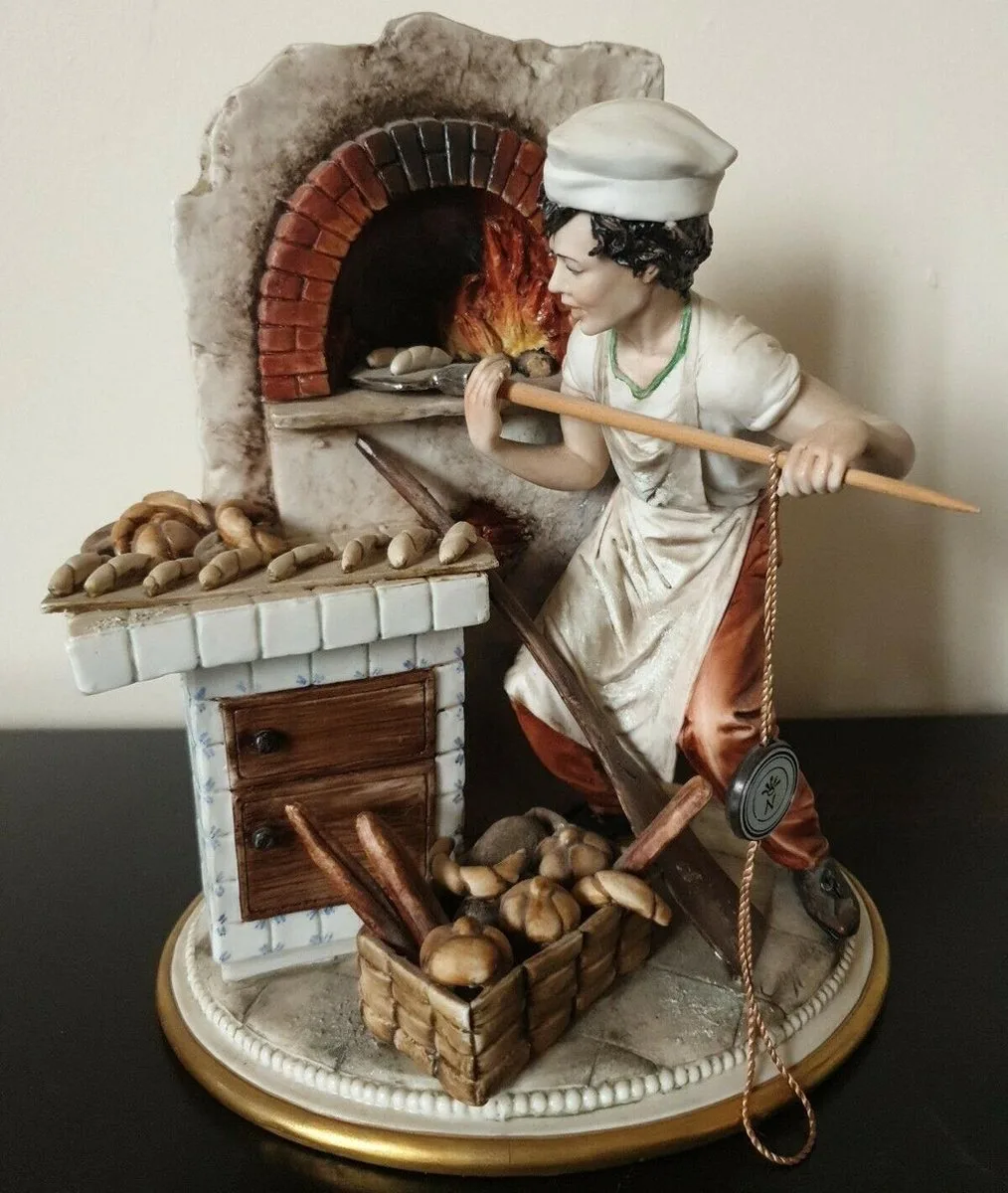 Capodimonte Figur Bäcker Porzellan Handgemacht Italienisch 19x19x23 cm