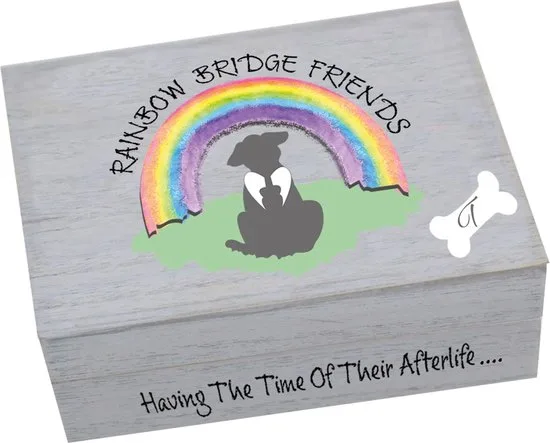 MadDeco Erinnerungsbox Hund Holz Rainbow Bridge 30x23x11 cm