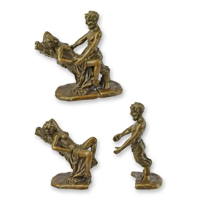 Erotische Bronzeminiatur Satyr mit Frau – 2er-Set (A)