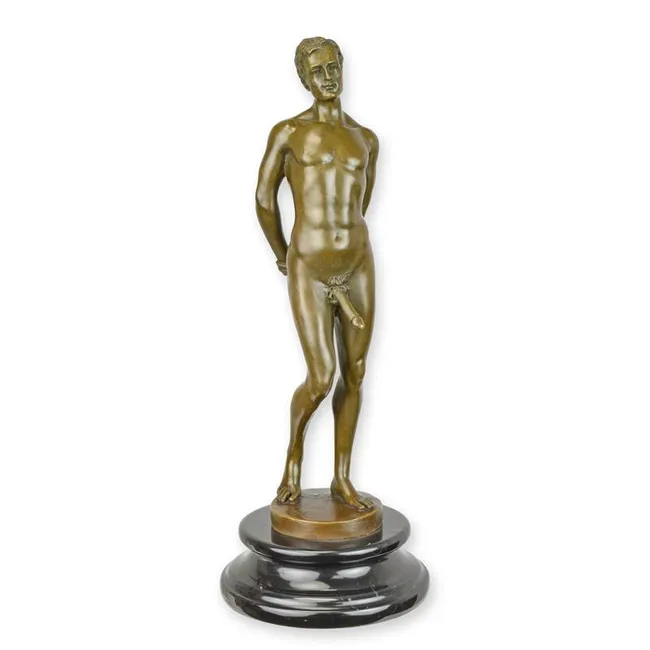 Erotische Bronzeskulptur stehender maennlicher Akt, 31,1 cm