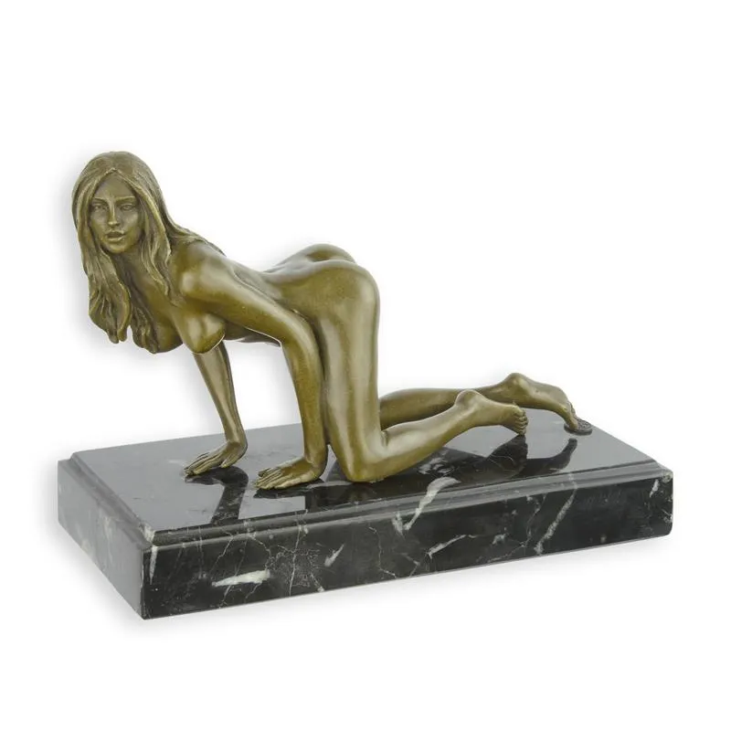 Erotische Bronzefigur nackte Frau auf allen vieren 16 cm