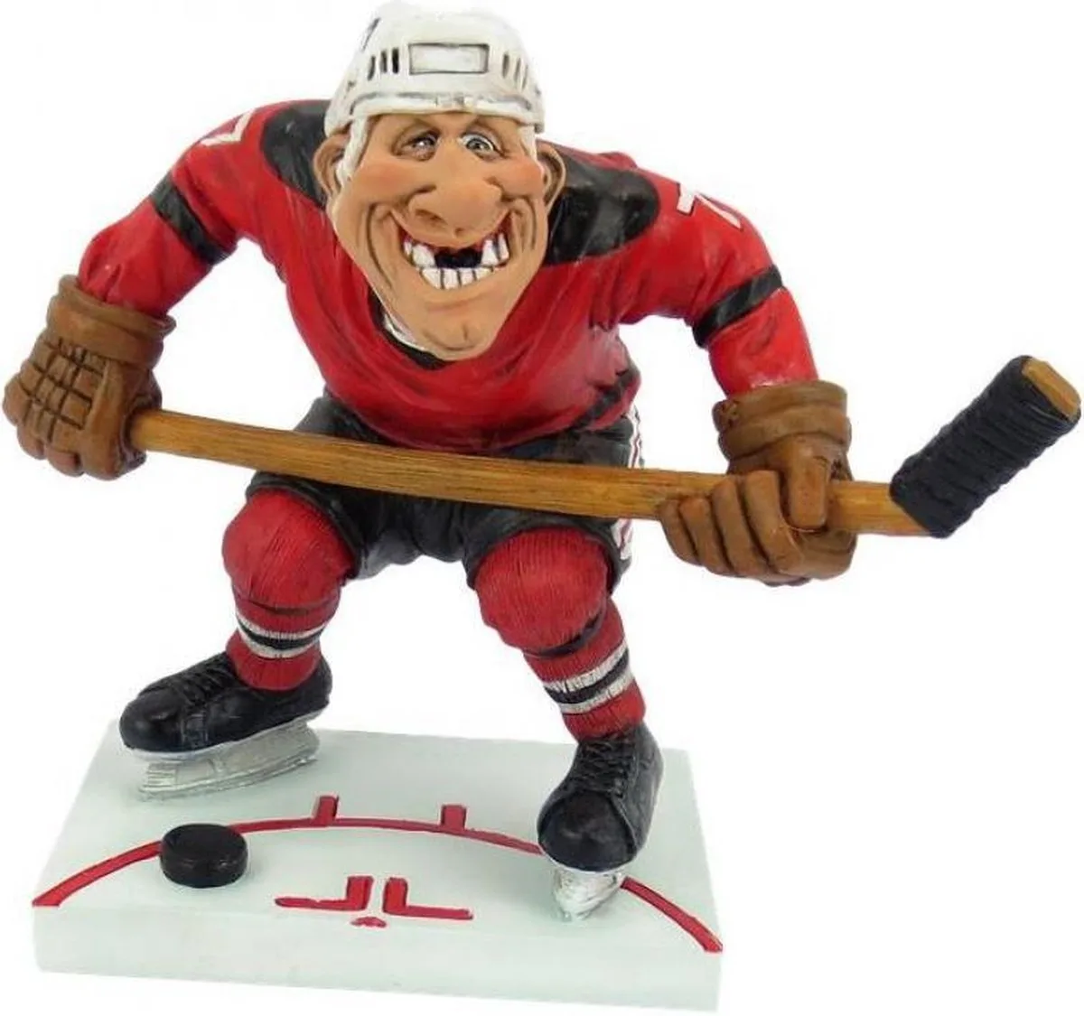 Figur Eishockeytorwart Warren Stratford Polyresin rot Geschenk 18x10x13 cm
