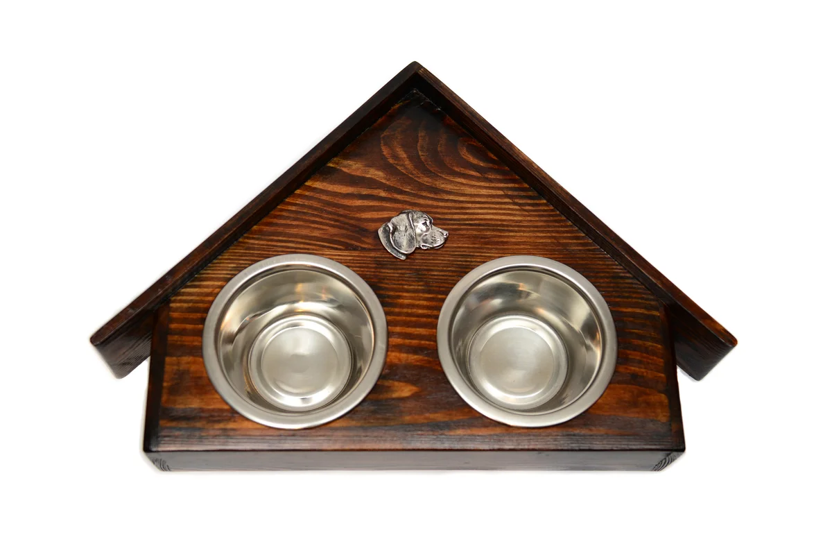 Holz-Futternapfhalter mit Beagle Emblem