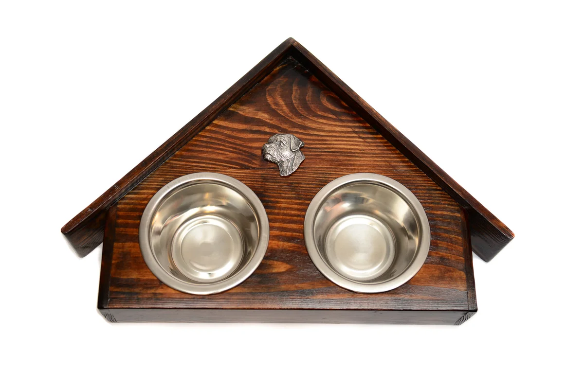 Holz-Futternapfhalter mit Border-Terrier-Emblem
