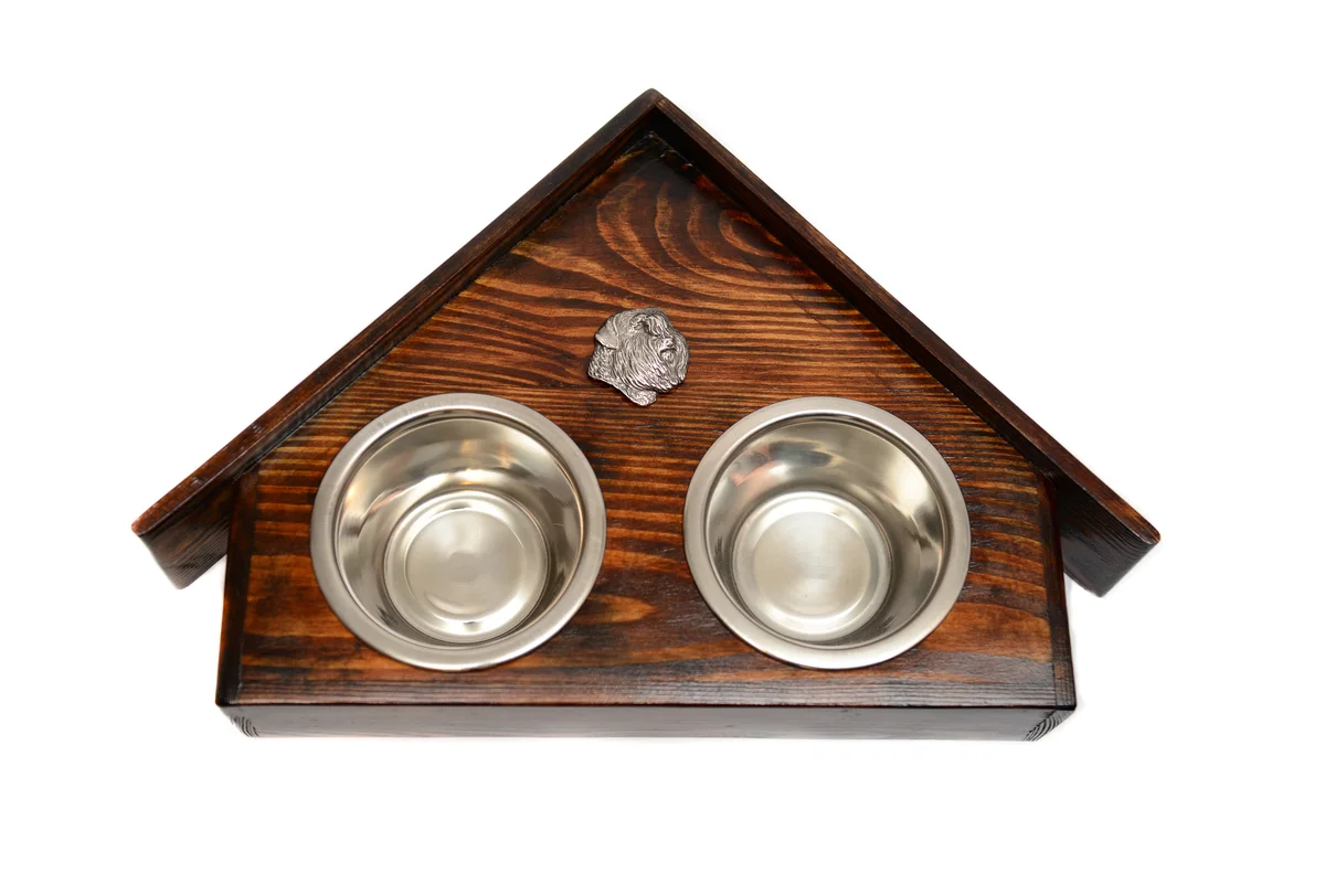 Holz-Futternapfhalter mit Bouvier Emblem