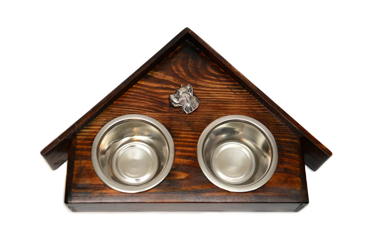 Holz-Futternapfhalter mit Cane Corso Emblem