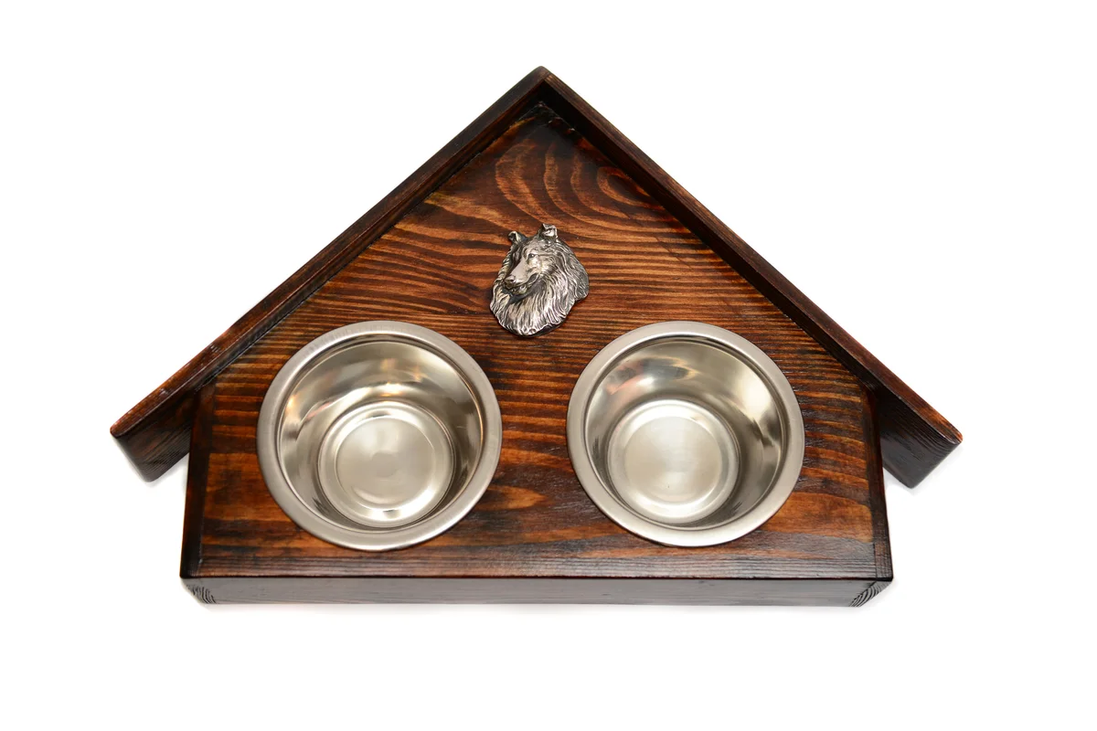 Holz-Futternapfhalter mit Collie Rough-Emblem