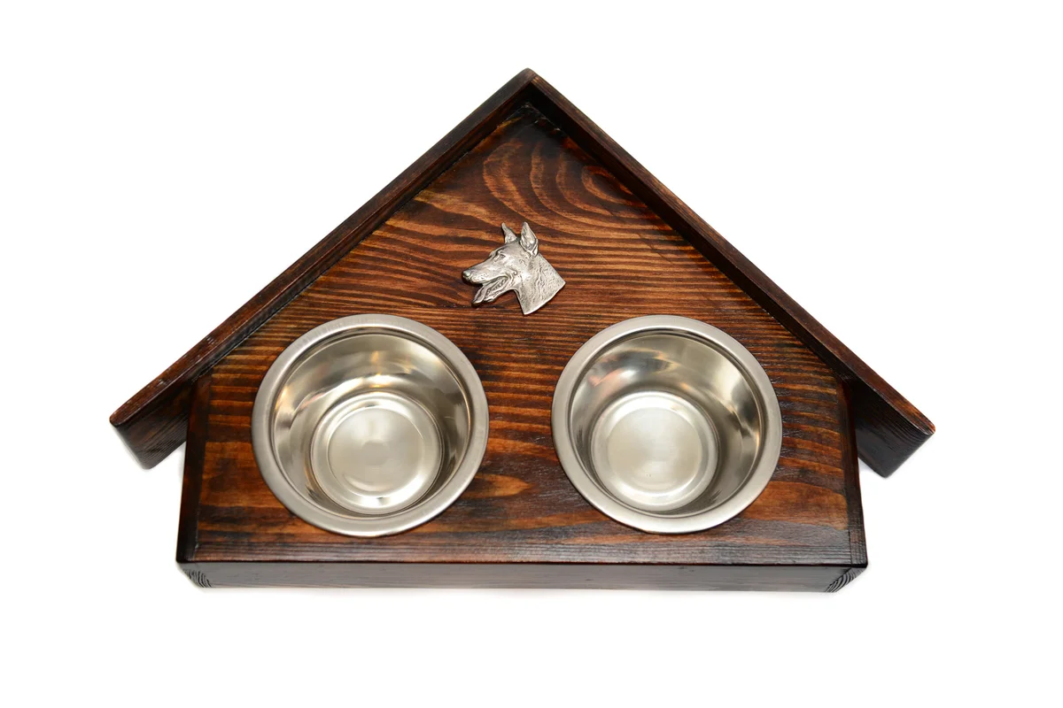 Holz-Futternapfhalter mit Dobermann-Emblem