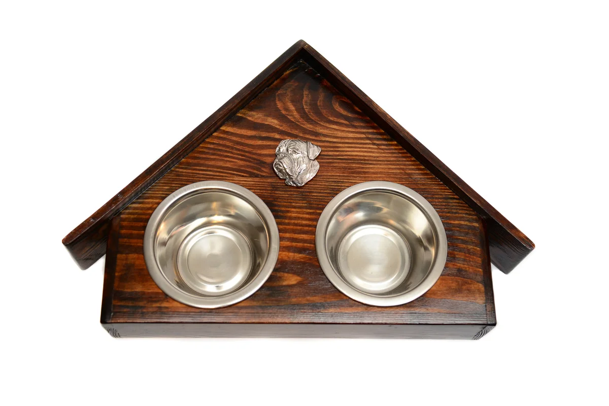 Holz-Futternapfhalter mit Dogue de Bordeaux-Emblem