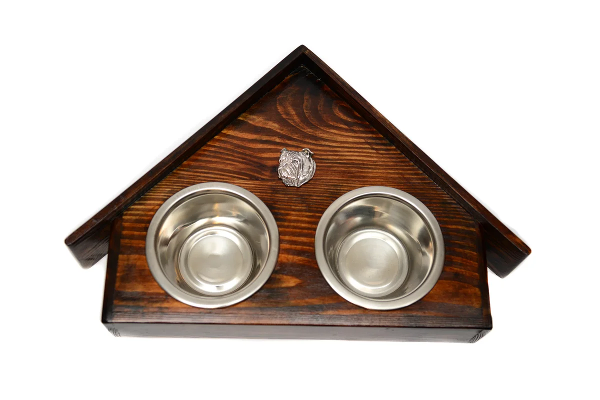 Holz-Futternapfhalter mit English Bulldog Emblem