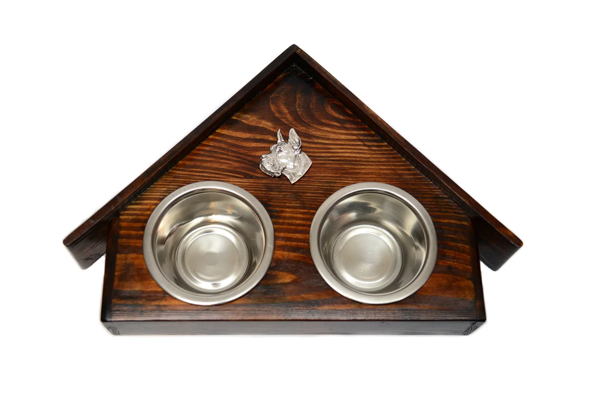Holz-Futternapfhalter mit Deutsche Dogge Emblem
