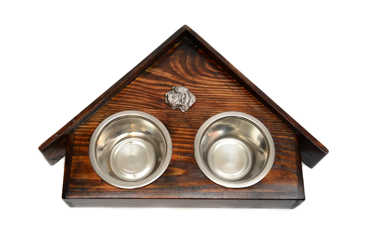 Holz-Futternapfhalter mit Petit Basset Griffon Vendeen-Emblem