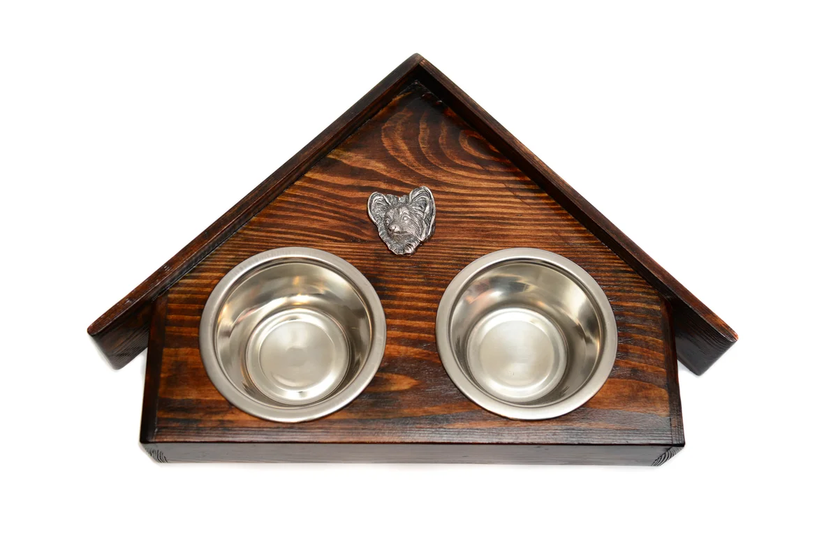 Holz-Futternapfhalter mit Papillon-Emblem