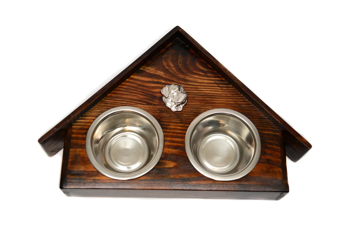 Holz-Futternapfhalter mit Rottweiler Emblem