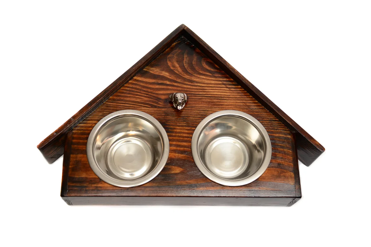 Holz-Futternapfhalter mit Rottweiler-Emblem