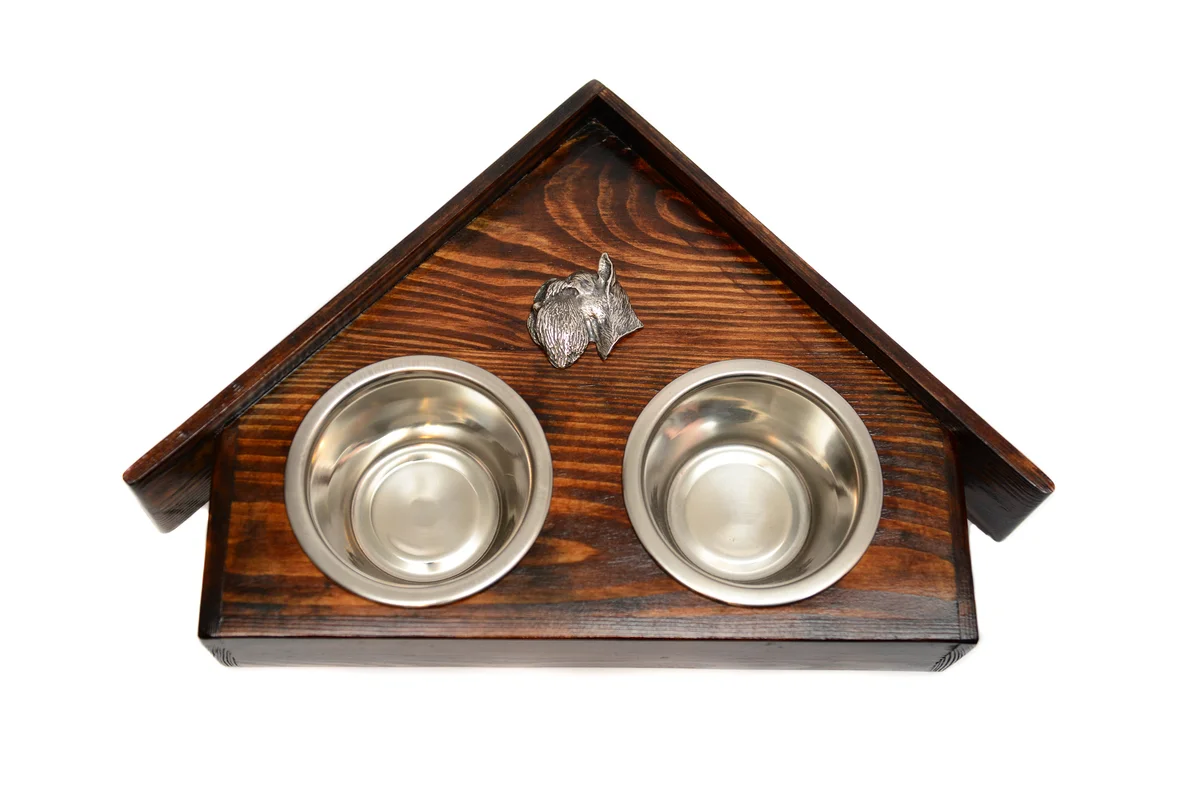 Holz-Futternapfhalter mit Schnauzer Emblem