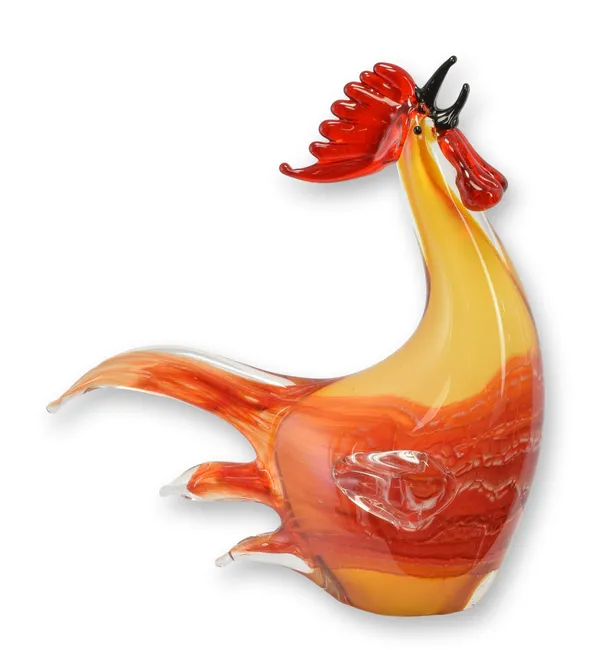 Glasfigur Hahn Feuerrot Orange Murano Stil Interieur