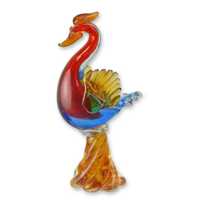 Glasphoenix Rot Blau Amber Murano Stil Vogelskulptur