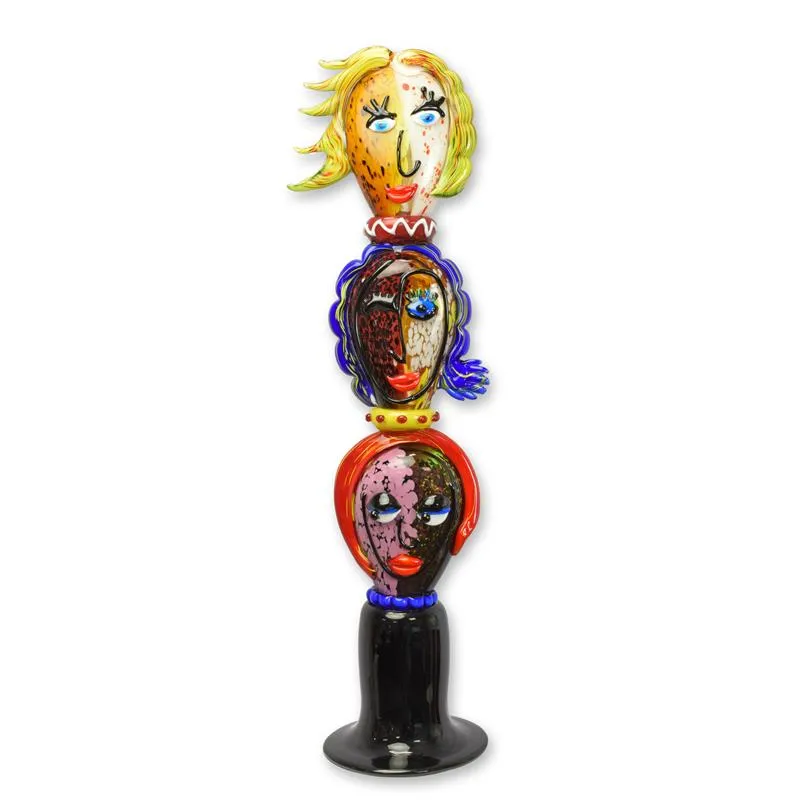 Glastotem drei Gesichter auf schwarzem Fuß im Murano-Stil 96,5 cm
