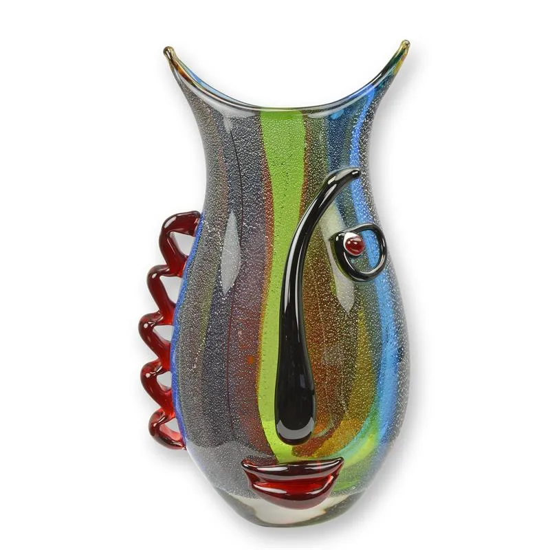 Glasvase mit Gesicht im Murano-Stil mehrfarbig 31,3 cm