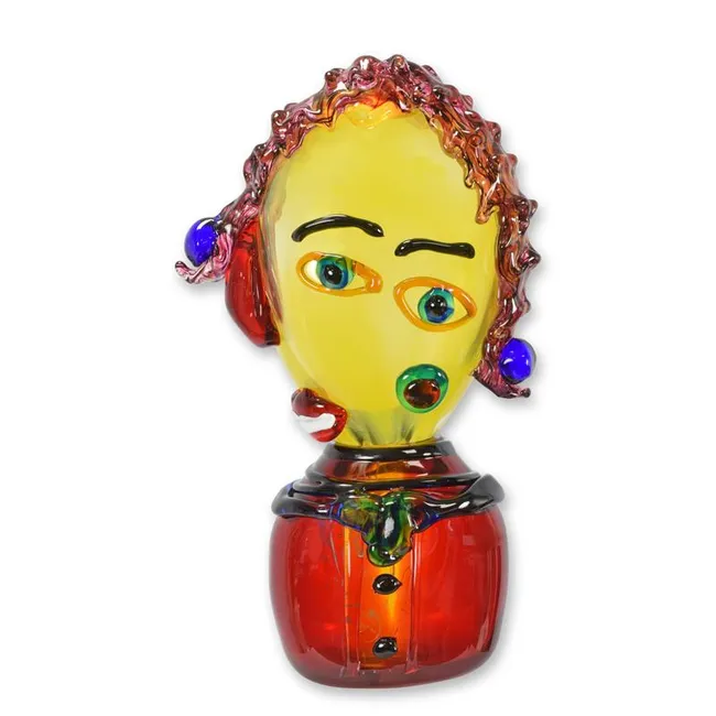 Grosse Murano-Stil Glas-Frauenbueste gelb rot expressiv