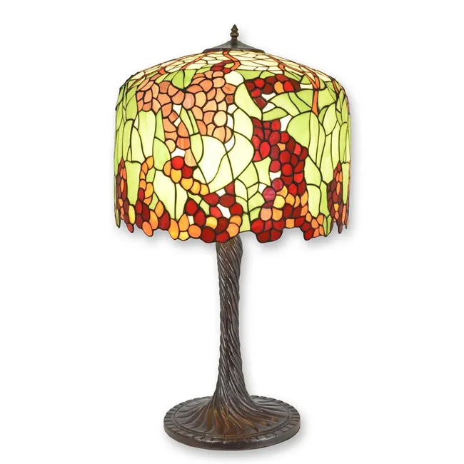 Grosse Tiffany Tischlampe Weinranke Rot Gruen 80 cm