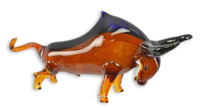 Grosser Glas Stier Amber Blau Murano Stil Skulptur