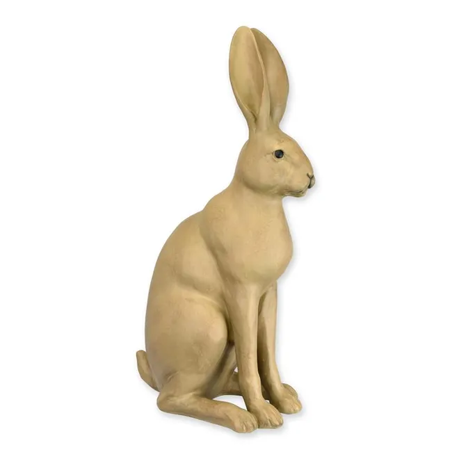 Grosser sitzender Hase aus Resin in Naturtoen