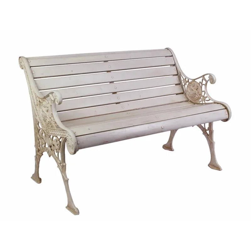 Gusseisen-2-Sitzer-Gartenbank mit Holzlatten creme