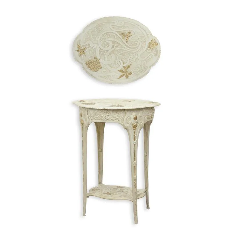 Gusseisen-Jugendstil-Tisch weiß mit Goldakzenten