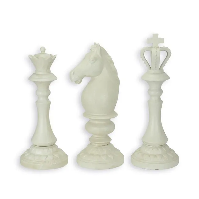 Set von 3 Gusseisen Schachfiguren – Antikweiss