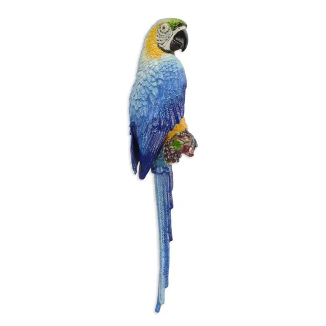 Gusseisen-Wanddekoration blauer und gelber Ara-Papagei