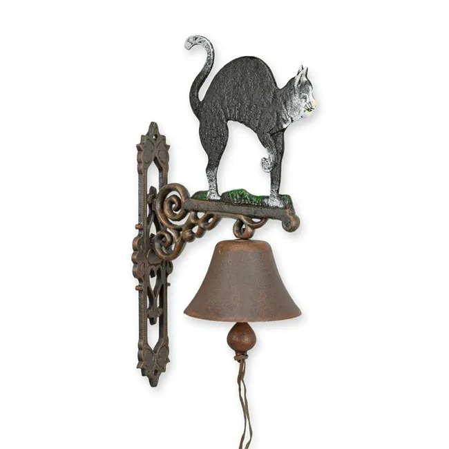 Gusseiserne Wandglocke mit aufrecht stehender Katze