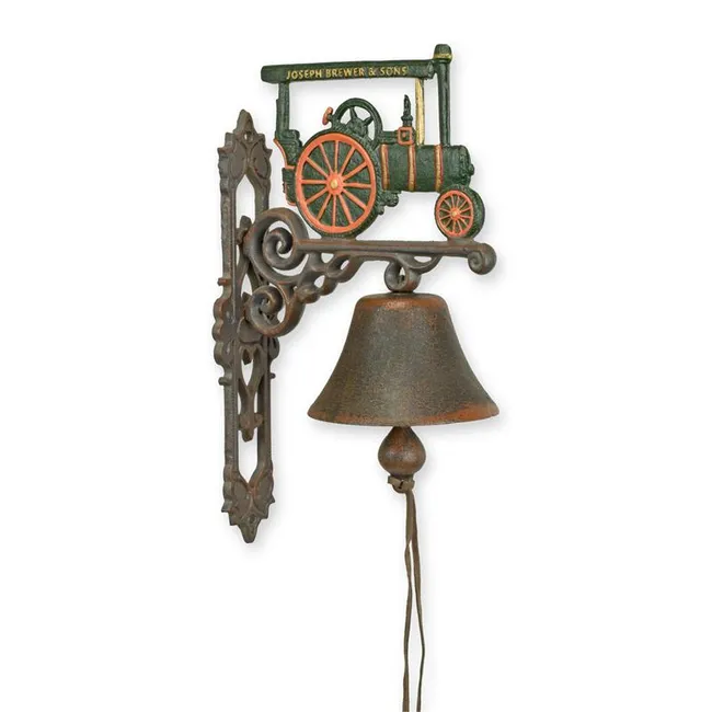 Gusseiserne Wandglocke mit Dampfwagen Joseph Brewer