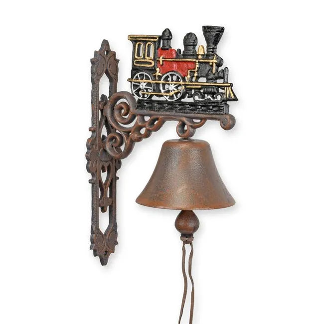 Gusseiserne Wandglocke mit roter Lokomotive Retro