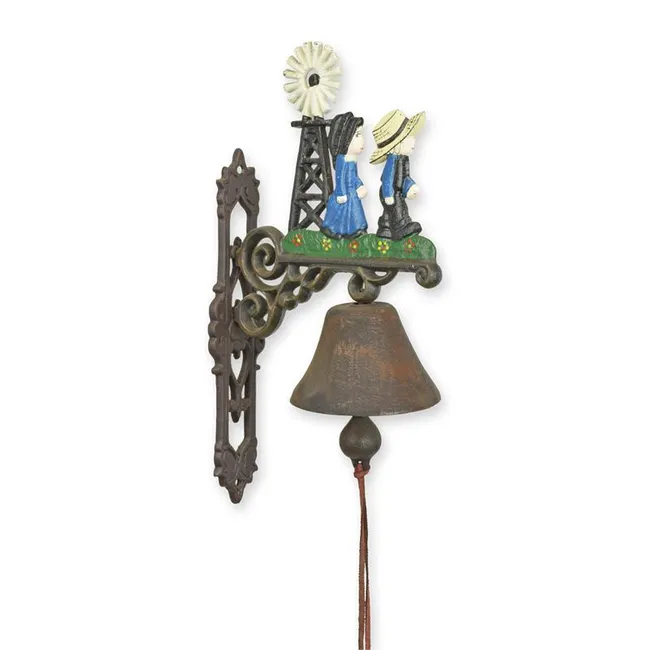 Gusseiserne Wandglocke mit Windmuehle und hollaendischem Bauernpaar
