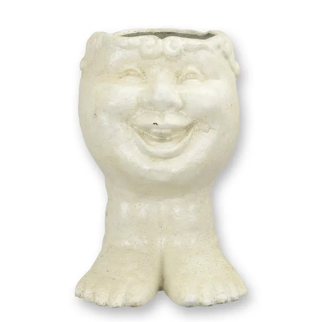 Gusseiserner Gesichtsplanter lachendes Gesicht weiss Skulptur