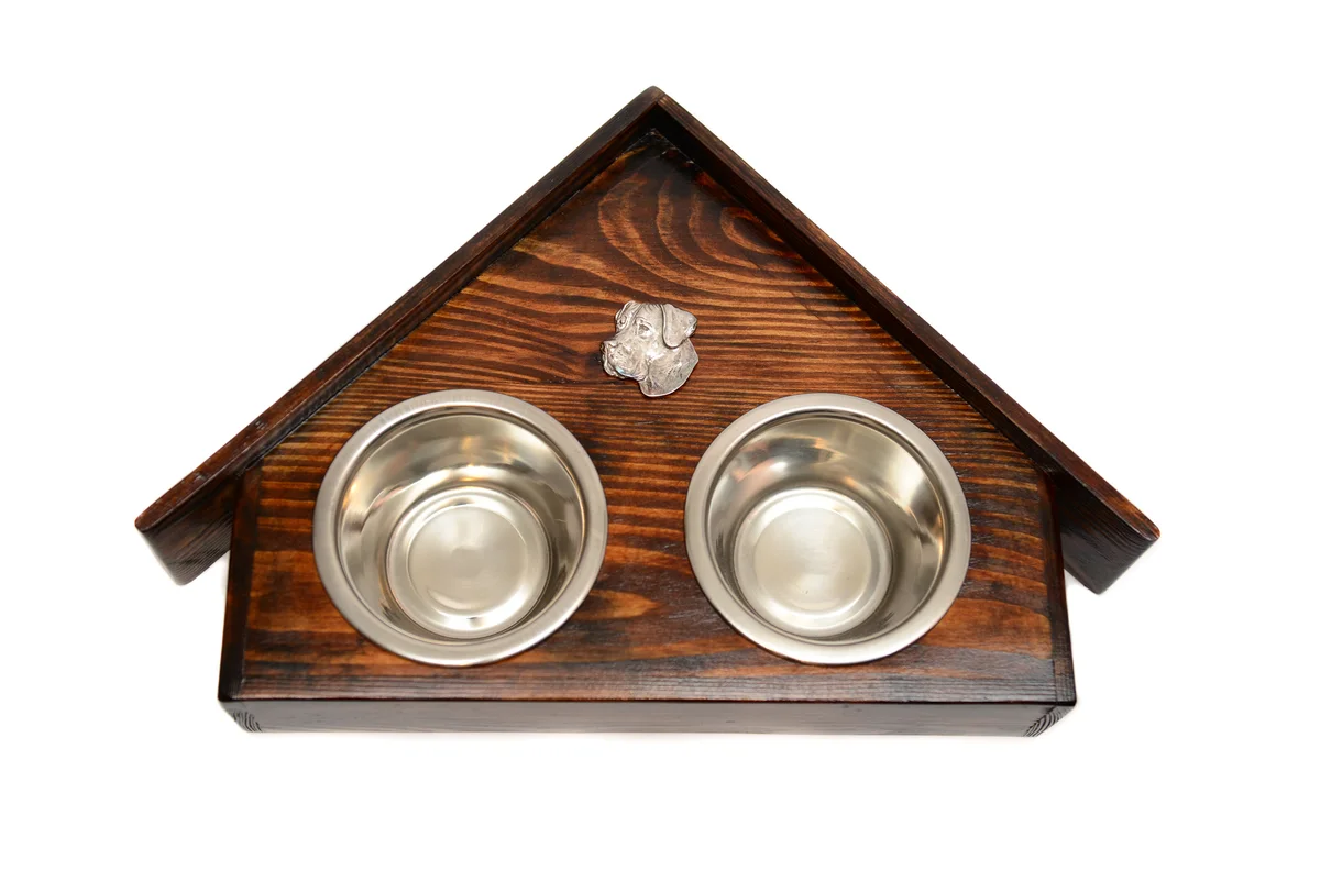 Holz-Futternapfhalter mit Deutsche Dogge II Emblem