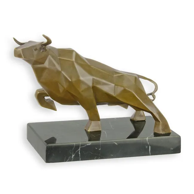 Kubistische Bronze Stier Skulptur – 19,4 cm abstrakte Plastik