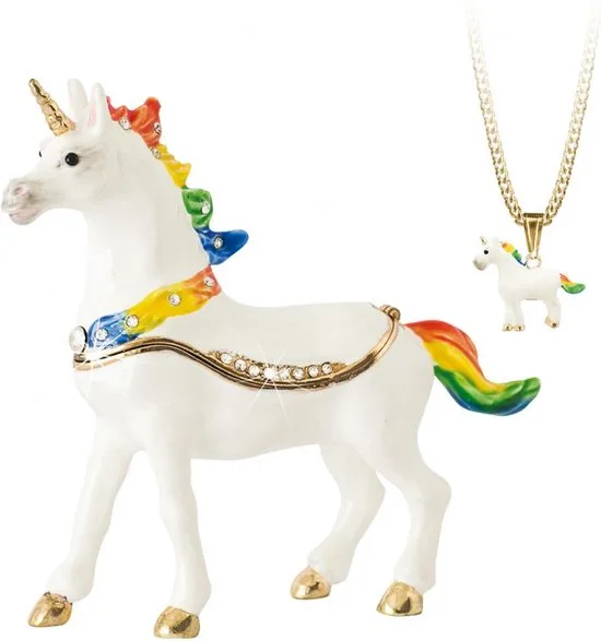 MadDeco Arora Design Pillendose Einhorn Emaille Zinn Kristall 10x2,5x10 cm