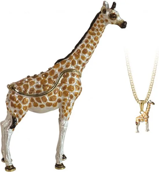 MadDeco Arora Design Pillendose Giraffe Emaille Zinn Kristall 12,5x4x9 cm