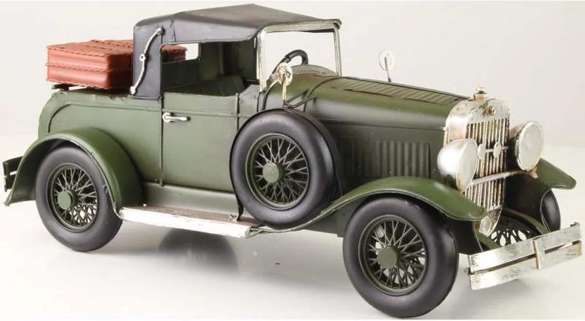 MadDeco Blech-Oldtimer Zweisitzer grün mit Gepäckträger 34 cm