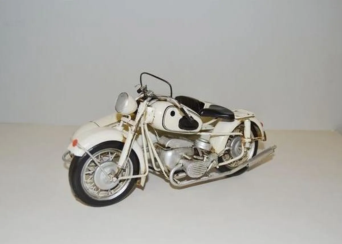 MadDeco Blechmotorrad BMW R60 mit Beiwagen weiß 26x18x12 cm