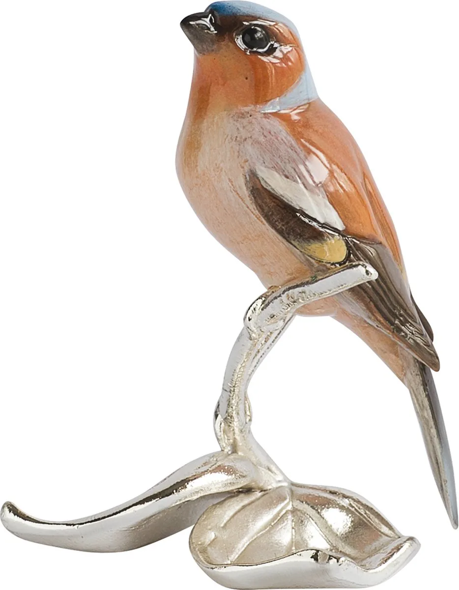 MadDeco Buchfink Figur Nature's Realms Polyresin Versilbert Sockel 7,5 cm