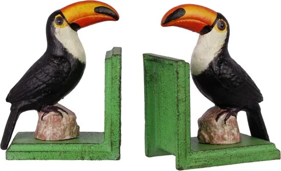 MadDeco Buchstützen Tukan Gusseisen bunt – 2er-Set