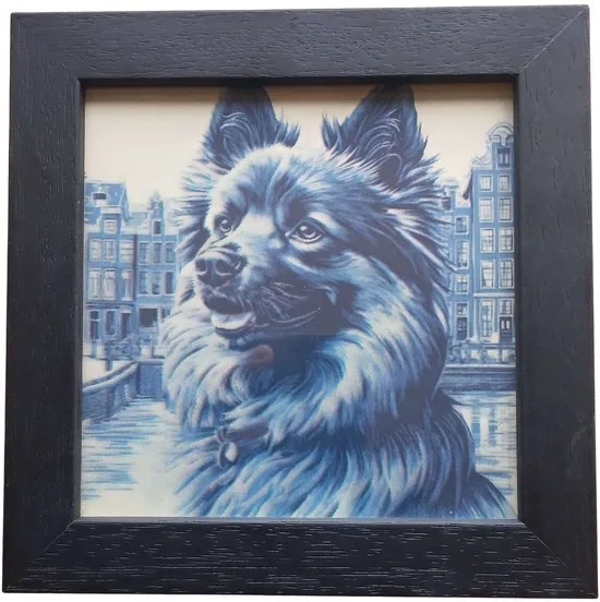 MadDeco Delfter Blau Wolfsspitz Amsterdam — gerahmte Fliese, 13×13 cm