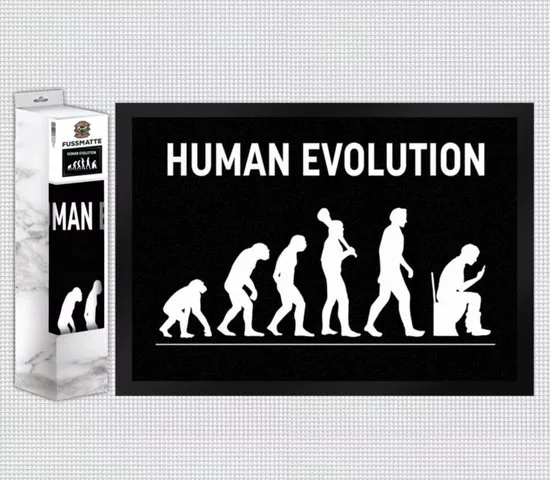 MadDeco Fußmatte 'Human Evolution' — Gummi, synthetische Fasern, schwarz, 35×50 cm
