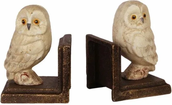 MadDeco Gusseisen-Buchstützen Eule — creme/elfenbein, 12,3 cm